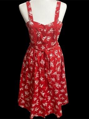 Red Floral Sundress with Tie Waist - Women Dresses